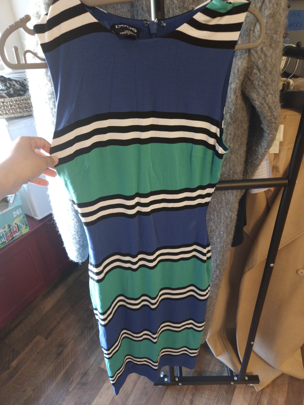 bebe Blue & Teal Striped Midi Dress